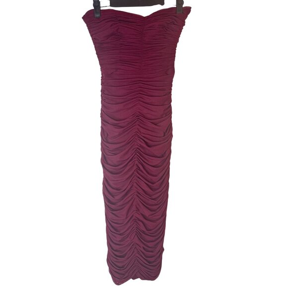 NWT Dress The Population Small Ruched Burgundy Strapless Midi Dress - Picture 1 of 14